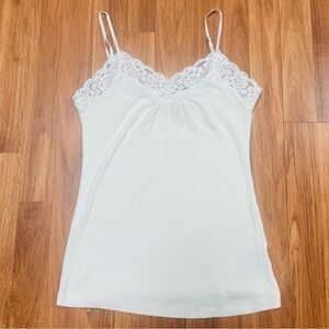 Y2K Worthington Womens Ribbed Tank Top Size M Cami Fairy Cottagecore Lace Trim